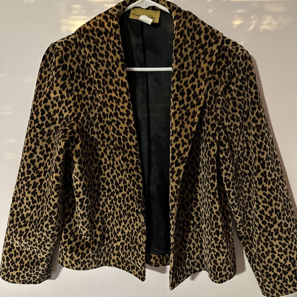 Vintage 80s 90s Painted Pony tapestry leopard animal  jacket blazer lined Small‎
